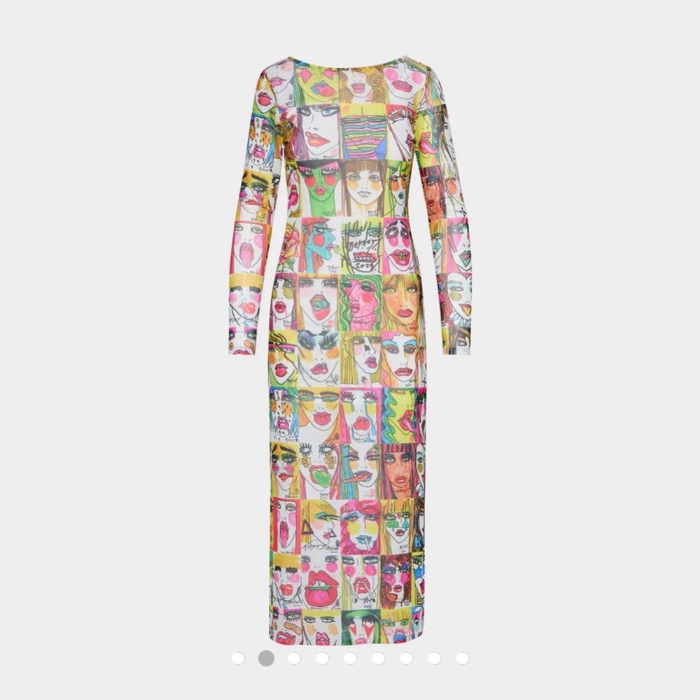 BNWT Betsey Johnson Betsey’s Art Multi Mesh Midi Slip Dress - Picture 3 of 14